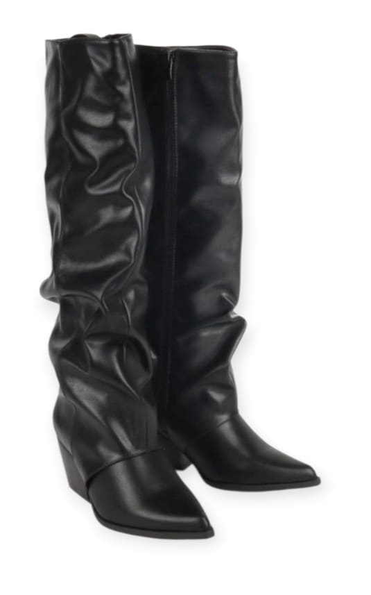 Bottes Femme Hautes à Talon Bottier – Style Western, Similicuir, Effet Plissé – Mode Automne Hiver