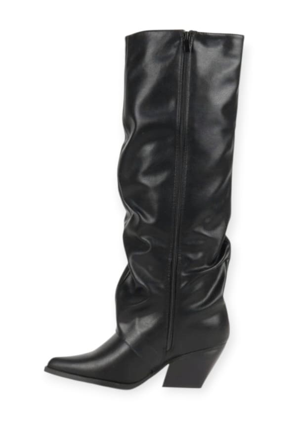 Bottes Femme Hautes à Talon Bottier – Style Western, Similicuir, Effet Plissé – Mode Automne Hiver