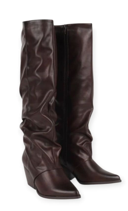 Bottes Femme Hautes à Talon Bottier – Style Western, Similicuir, Effet Plissé – Mode Automne Hiver