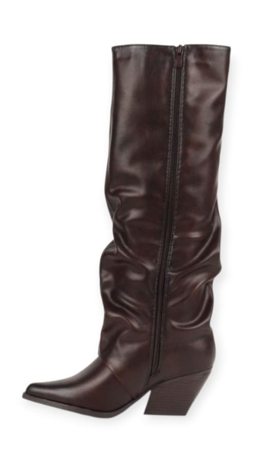 Bottes Femme Hautes à Talon Bottier – Style Western, Similicuir, Effet Plissé – Mode Automne Hiver