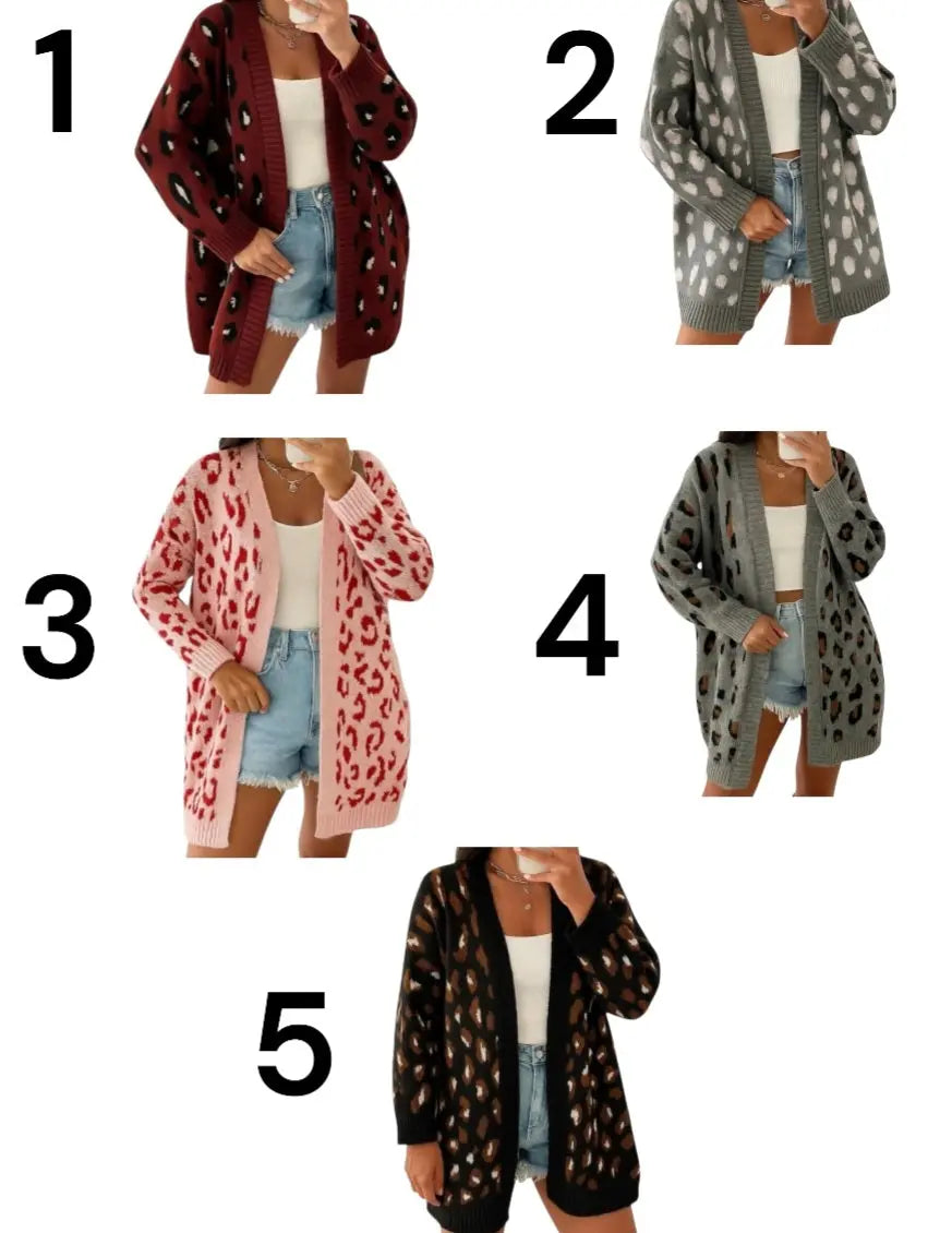 Gilet Femme Oversize Léopard en Maille Effet Laine – Cardigan Long et Doux