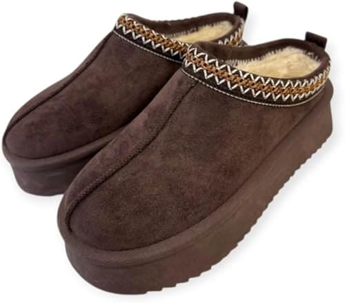 Bottines femme fourrées compensées en suédine – Bordure brodée élégante, intérieur chaud, semelle antidérapante, hiver