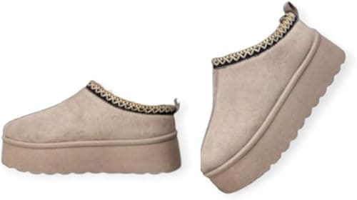 Bottines femme fourrées compensées en suédine – Bordure brodée élégante, intérieur chaud, semelle antidérapante, hiver