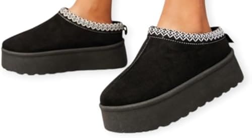 Bottines femme fourrées compensées en suédine – Bordure brodée élégante, intérieur chaud, semelle antidérapante, hiver