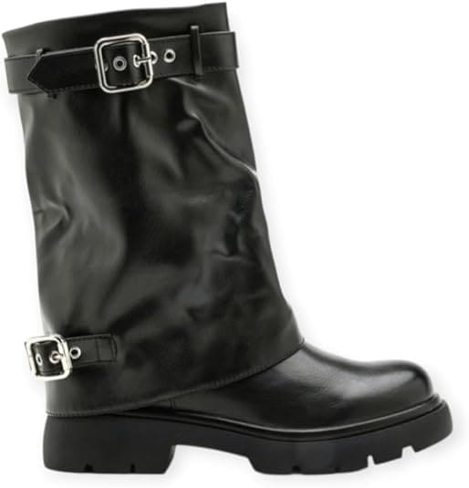 Bottes Biker Femme – Style Motard Vintage – Confort & Durabilité – Look Rock, Moto – Fermeture Zip & Boucles Métalliques