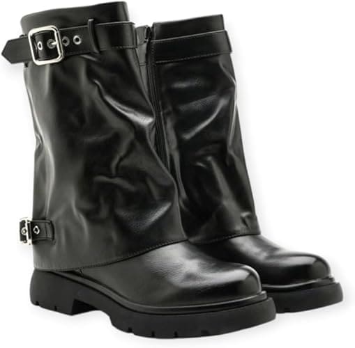 Bottes Biker Femme – Style Motard Vintage – Confort & Durabilité – Look Rock, Moto – Fermeture Zip & Boucles Métalliques