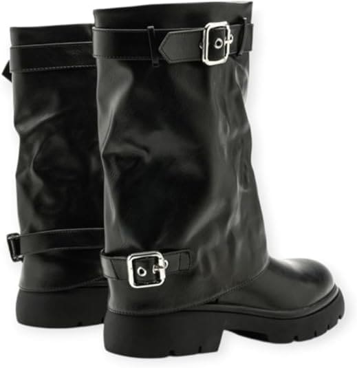 Bottes Biker Femme – Style Motard Vintage – Confort & Durabilité – Look Rock, Moto – Fermeture Zip & Boucles Métalliques
