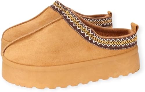 Bottines femme fourrées compensées en suédine – Bordure brodée élégante, intérieur chaud, semelle antidérapante, hiver