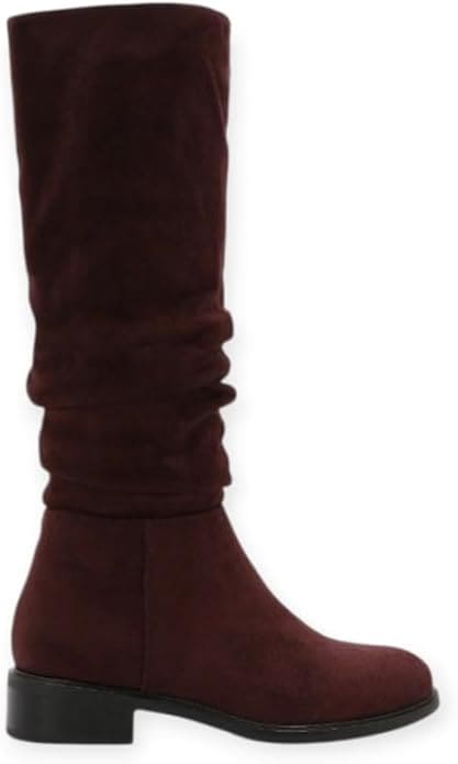 Bottes plates plissées en simili daim pour femme – Confortables et élégantes