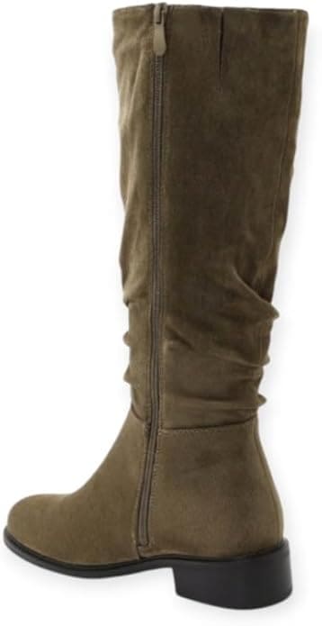 Bottes plates plissées en simili daim pour femme – Confortables et élégantes