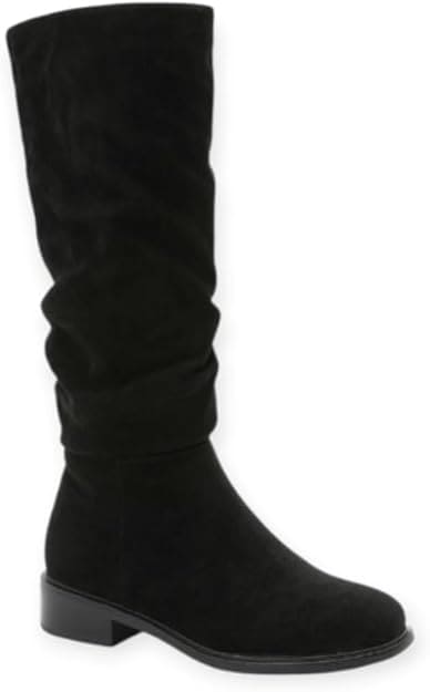 Bottes plates plissées en simili daim pour femme – Confortables et élégantes