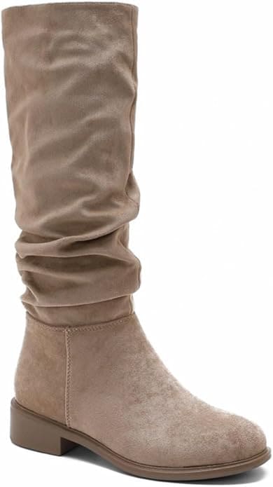 Bottes plates plissées en simili daim pour femme – Confortables et élégantes