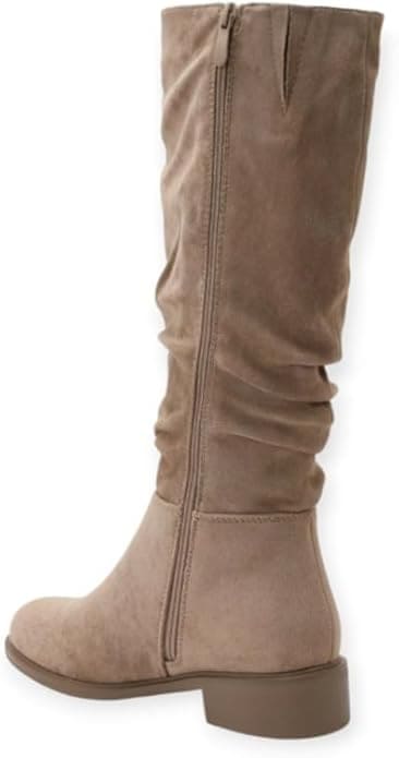 Bottes plates plissées en simili daim pour femme – Confortables et élégantes