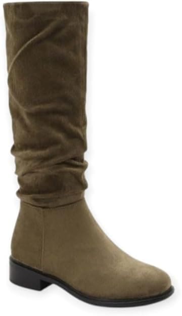 Bottes plates plissées en simili daim pour femme – Confortables et élégantes