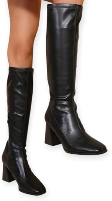 Bottes Femme à Talon 5 cm, Simili Cuir Stretch Confortable, Bottines Mode Élégantes pour Quotidien et Soirée