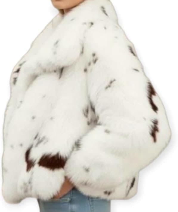 Manteau en fourrure avec imprimé vache avec revers de col et poche côté