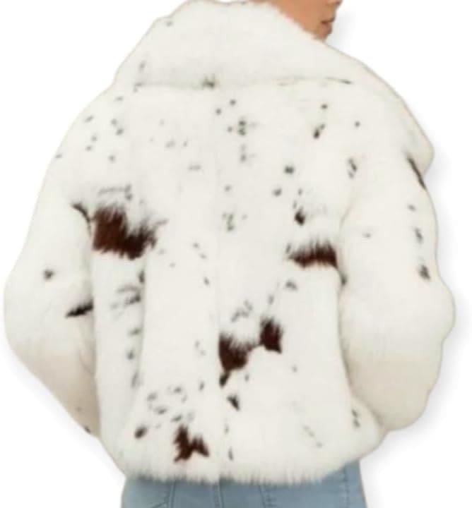 Manteau en fourrure avec imprimé vache avec revers de col et poche côté