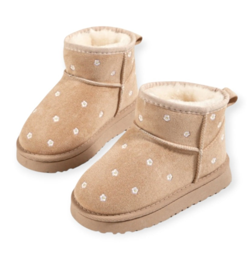 Bottines Fille Fourrées – Chaussures Hiver – Motifs Fleurs Brodées – Chaudes, Confortables et Légères