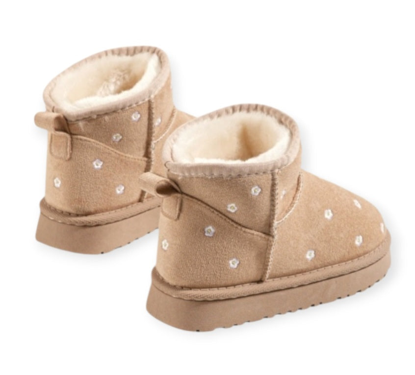 Bottines Fille Fourrées – Chaussures Hiver – Motifs Fleurs Brodées – Chaudes, Confortables et Légères