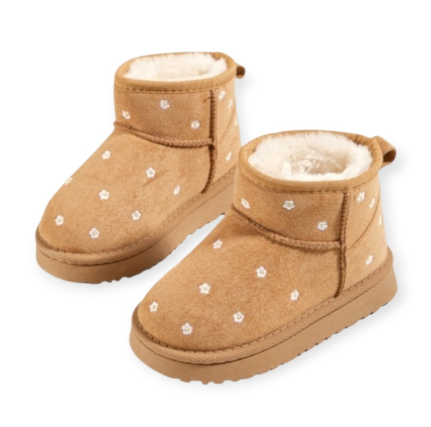 Bottines Fille Fourrées – Chaussures Hiver – Motifs Fleurs Brodées – Chaudes, Confortables et Légères