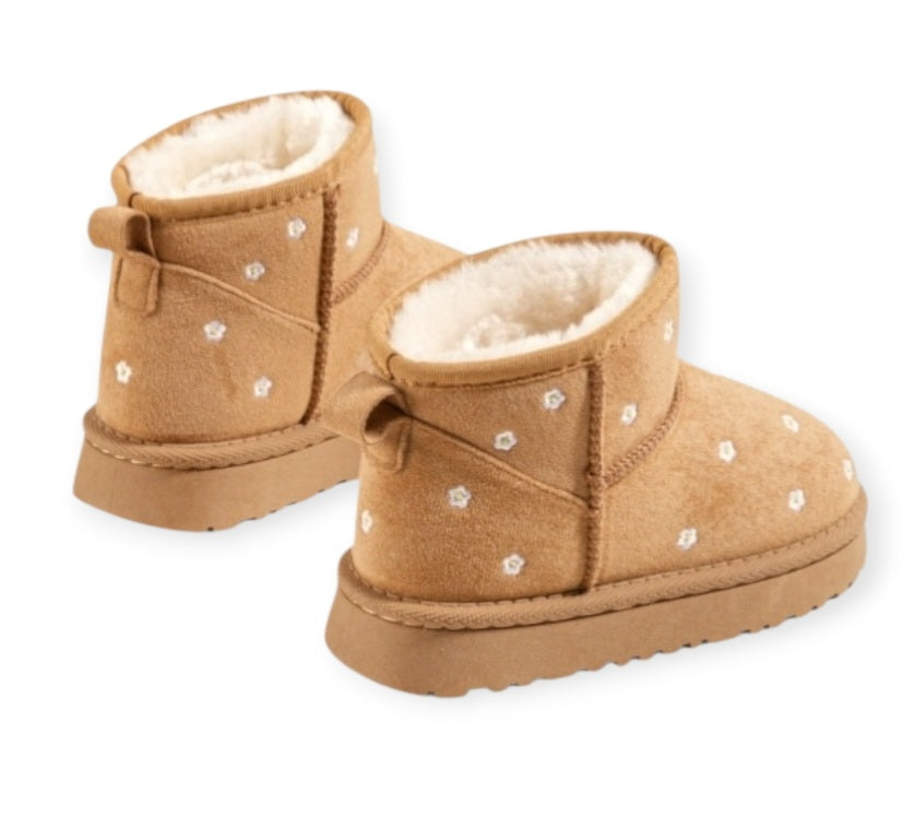 Bottines Fille Fourrées – Chaussures Hiver – Motifs Fleurs Brodées – Chaudes, Confortables et Légères