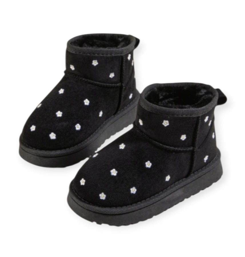 Bottines Fille Fourrées – Chaussures Hiver – Motifs Fleurs Brodées – Chaudes, Confortables et Légères