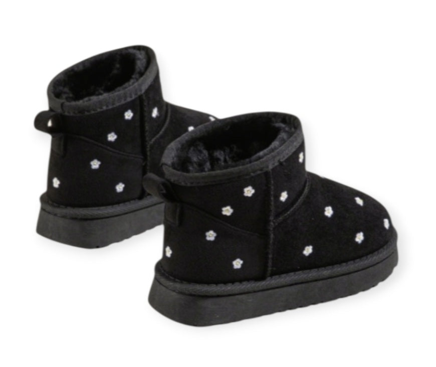 Bottines Fille Fourrées – Chaussures Hiver – Motifs Fleurs Brodées – Chaudes, Confortables et Légères