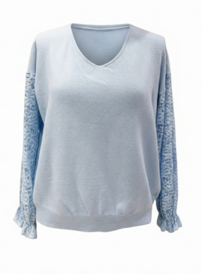 Pull femme manche en dentelle