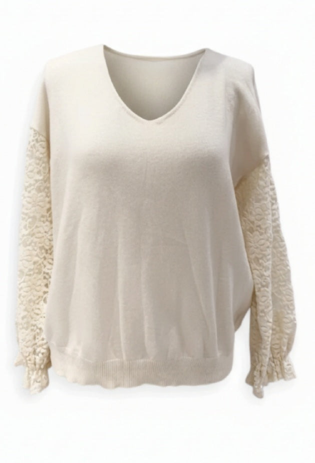 Pull femme manche en dentelle