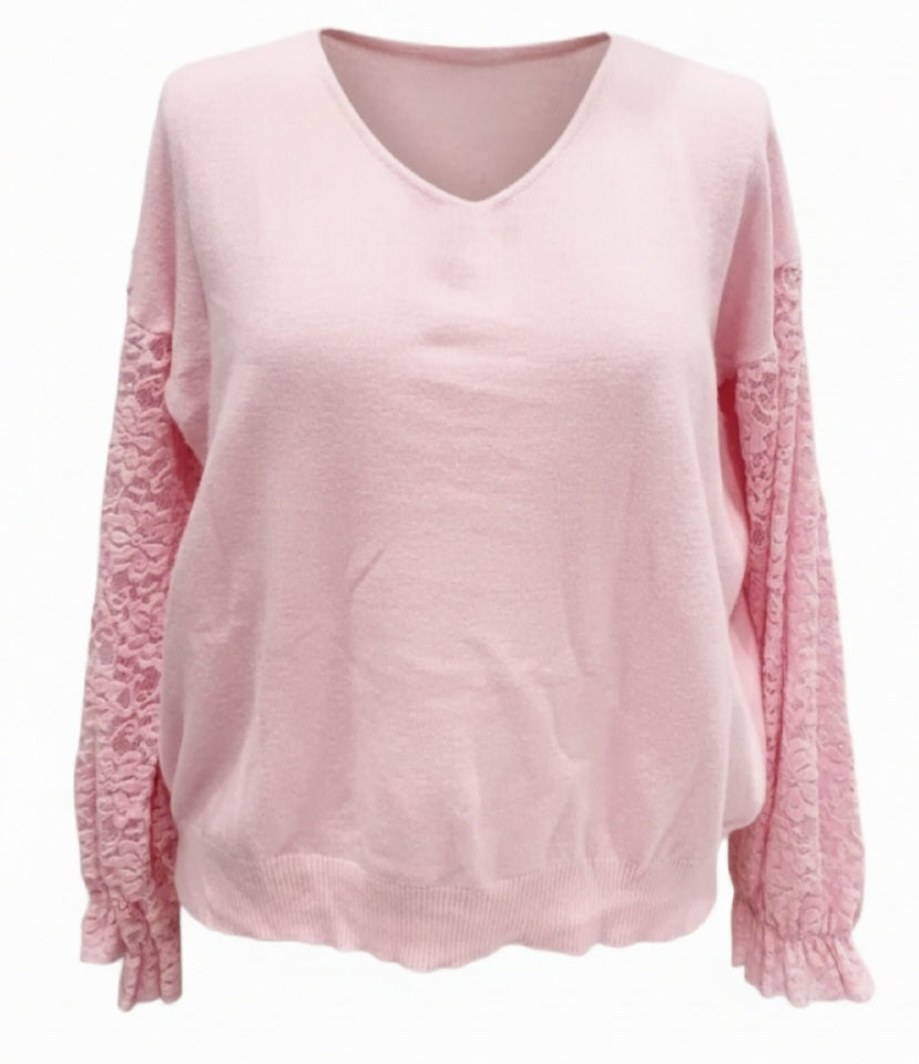 Pull femme manche en dentelle