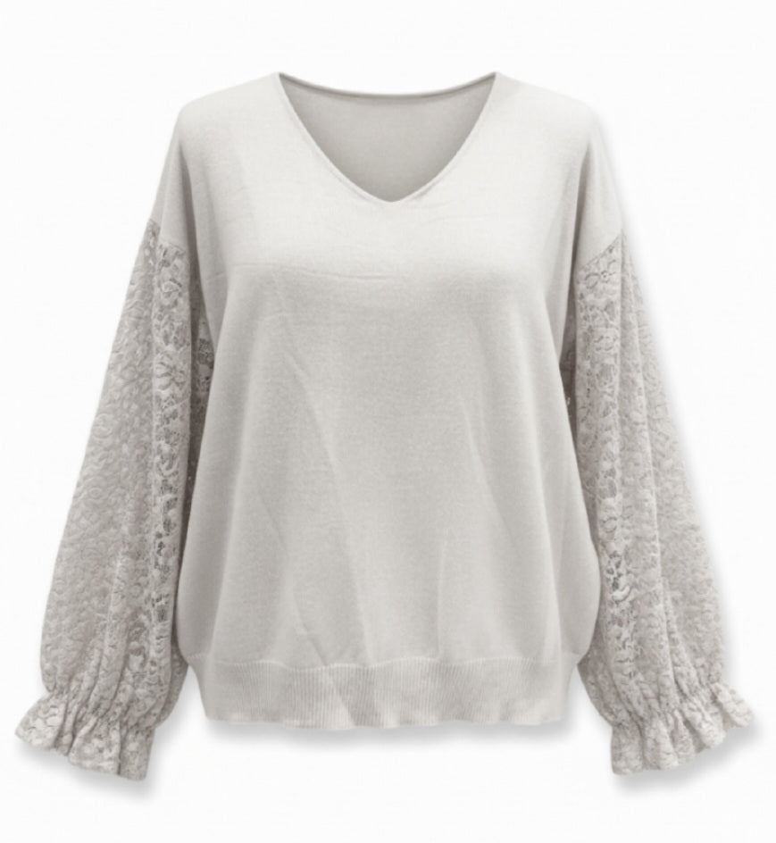 Pull femme manche en dentelle
