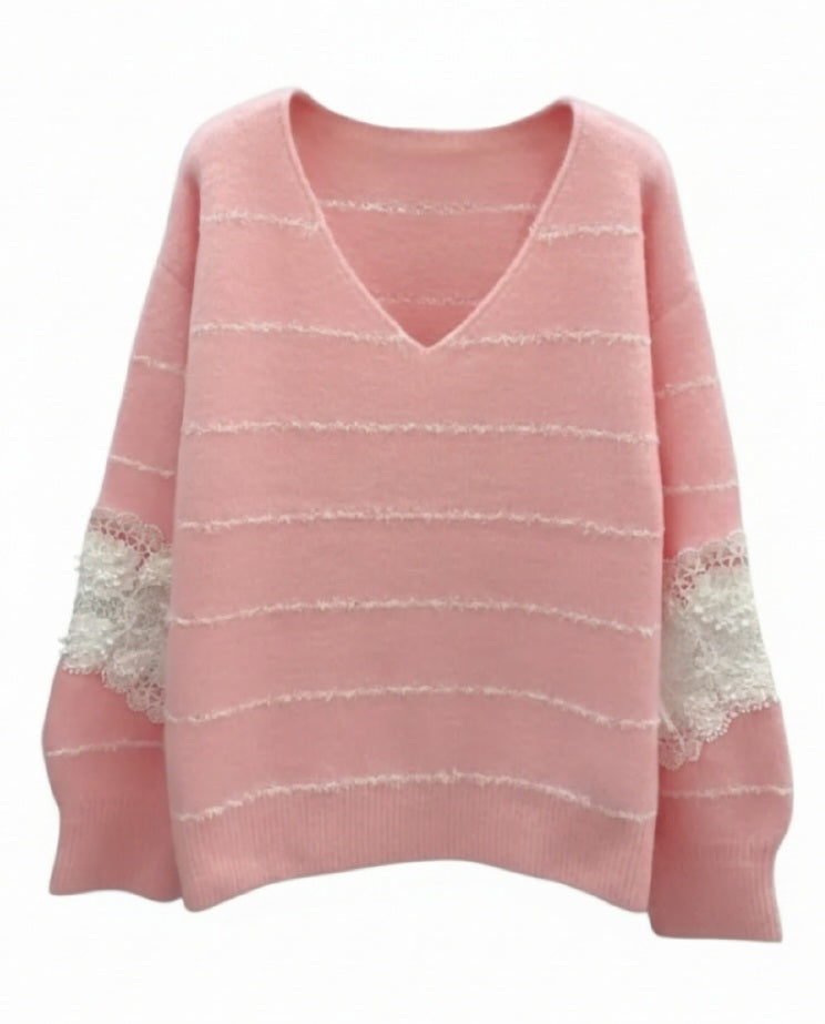 Pull femme manche brodées