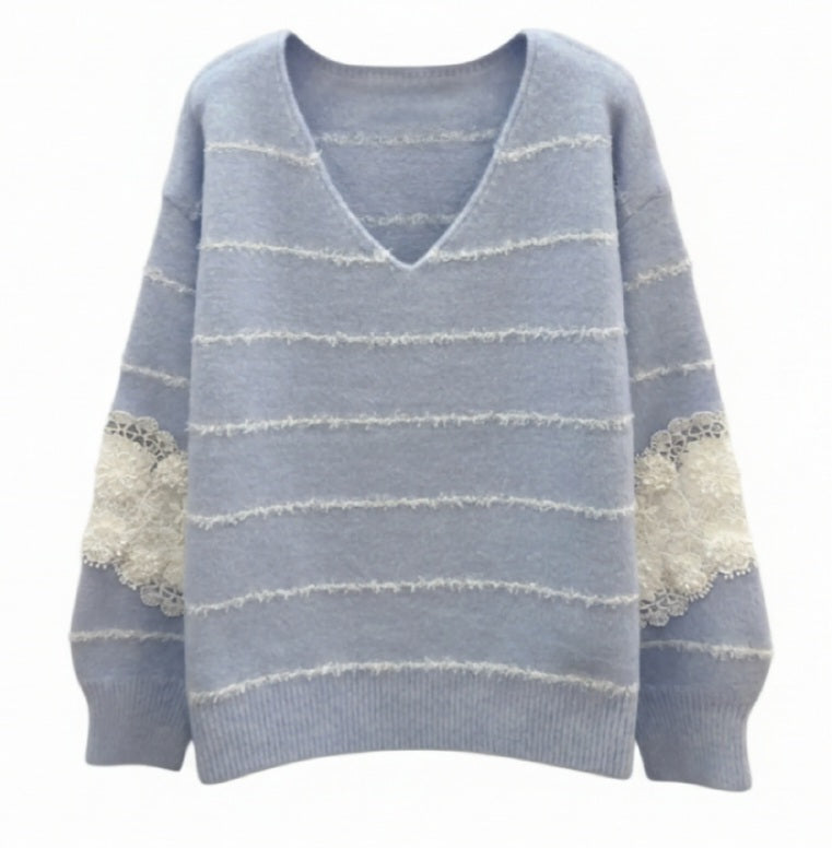 Pull femme manche brodées