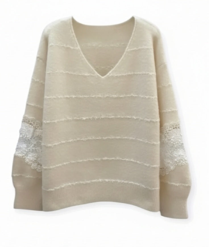 Pull femme manche brodées