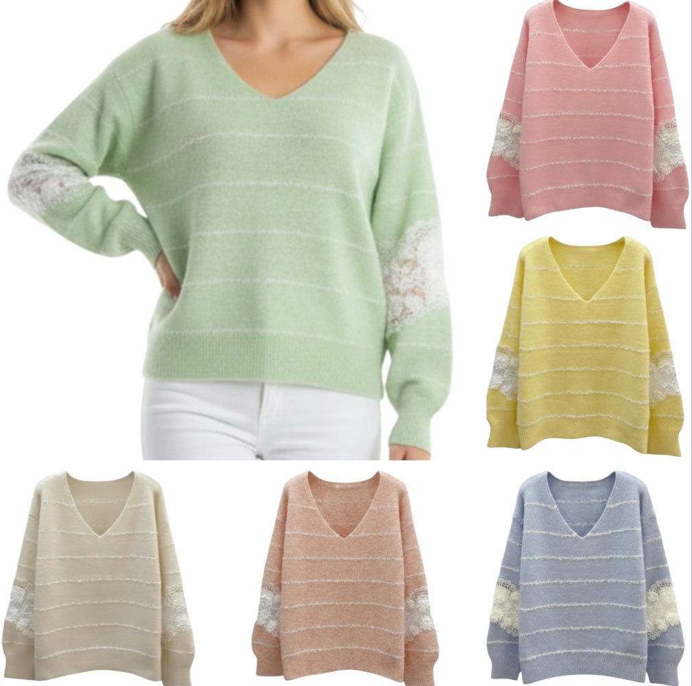 Pull femme manche brodées